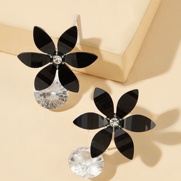 Any 2/$20! Black Flower & Crystal,Earrings - Picture 2 of 7